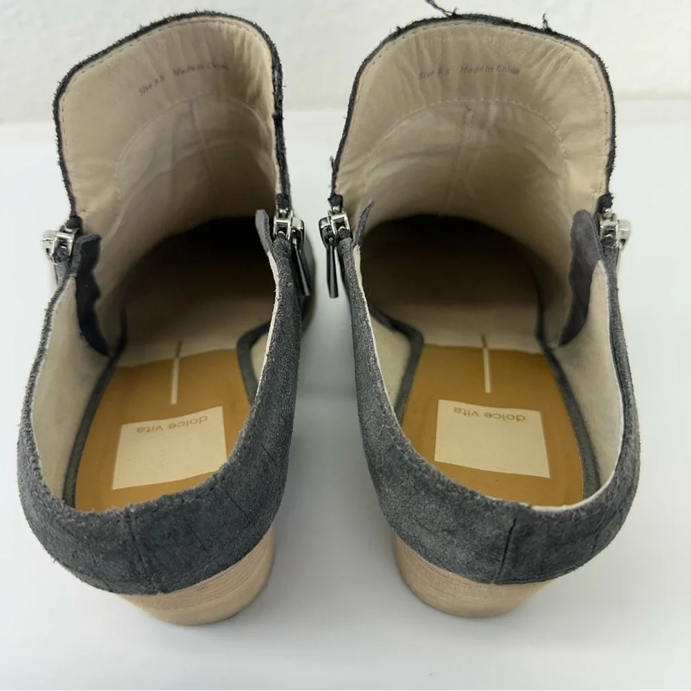 Dolce Vita Gray Suede Croc Almond Toe Closed Toe Heeled Mule Slide Bootie